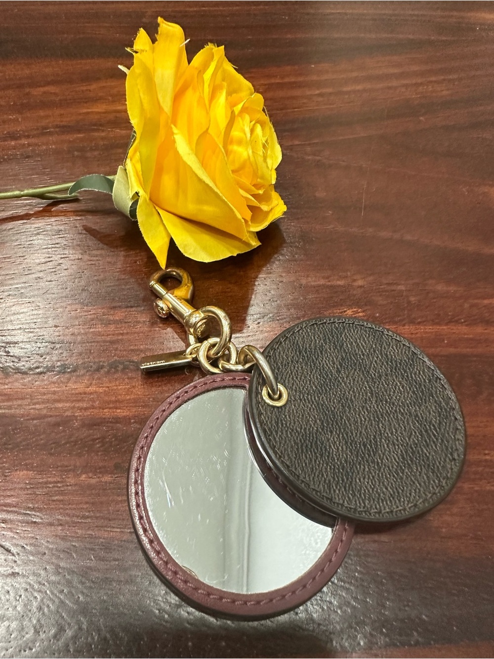 Coach Logo BeigePinkCharm With Mirror Brass  KeyChain Purse Decor -